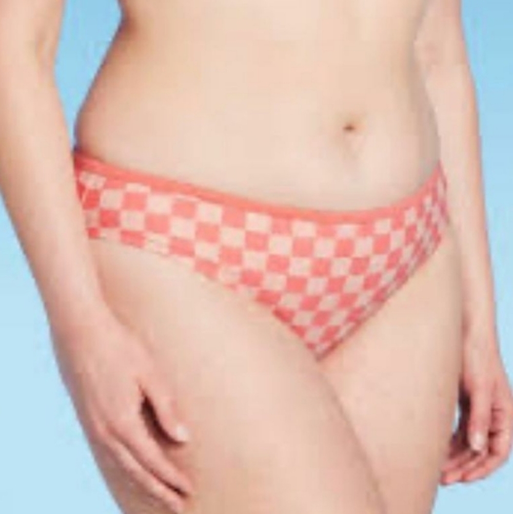 Kona Sol Coral/Pink Checkered Bikini Bottom Size Small #